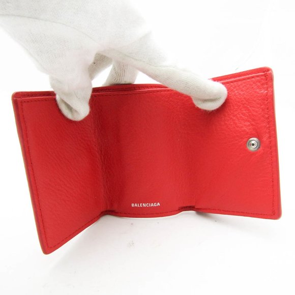 Balenciaga Papier Mini Wallet 391446 Women's Leather Wallet (tri-fold) Red Color - Picture 3 of 16